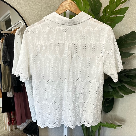 🤍 White Eyelet Embroidered Button-Up Blouse Sz M | 100% Cotton | AMISU - Picture 9 of 9
